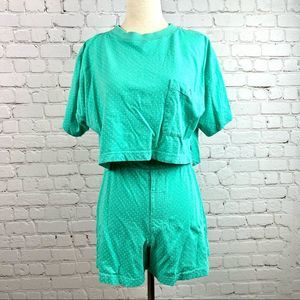 Vintage 80s Victorias Secret Gold Label Crop Top Pajama Short Set Mint Green S